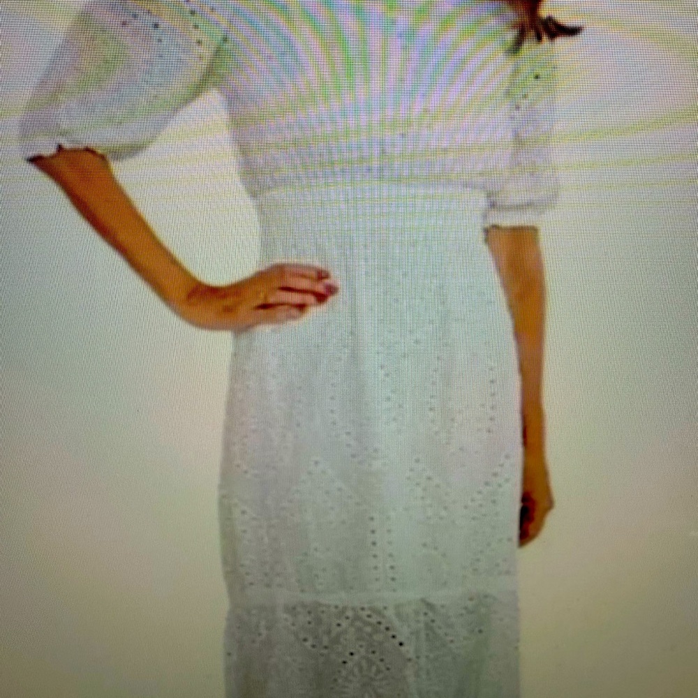 Elegant and feminine white eyelet dress can be worn off shoulder